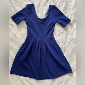 Lush Blue Fit and Flare Dress with Scoop Neck